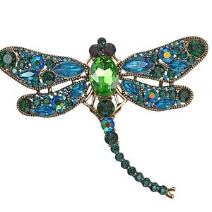 Green Diamond Dragonfly Gemstone Crystal Brooch